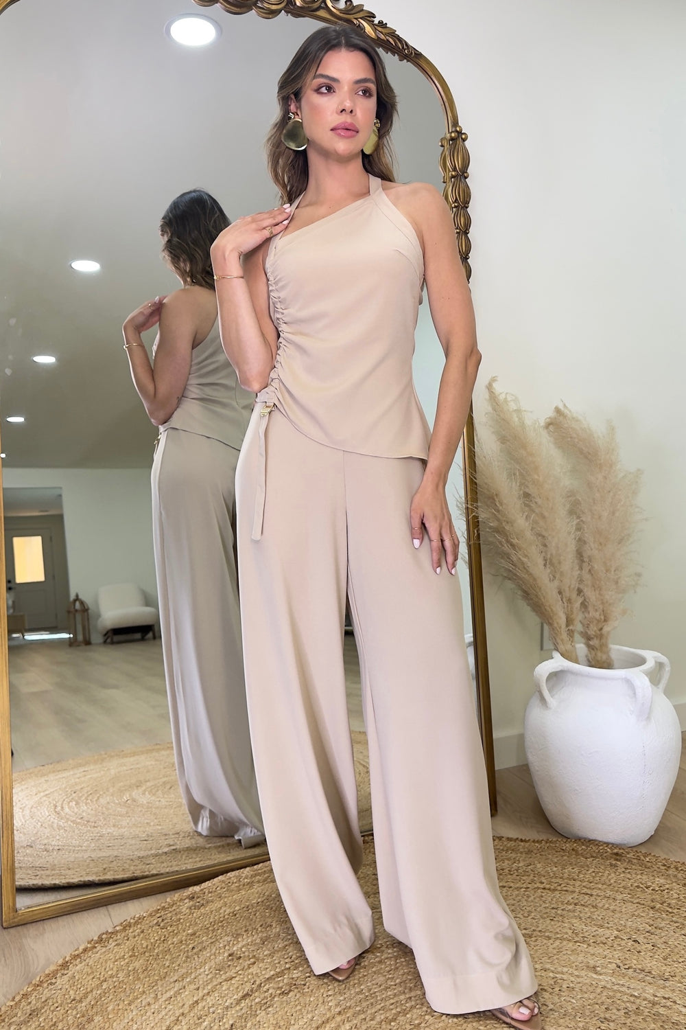 Straight Pants and Blouse Set