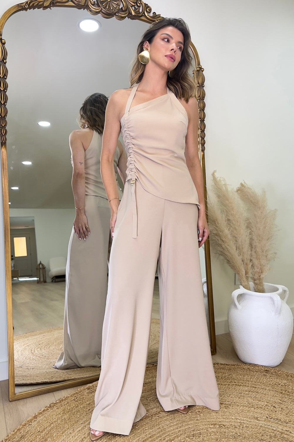 Straight Pants and Blouse Set