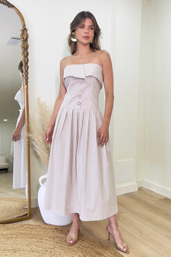 Off Shoulders Stripped Midi Dress