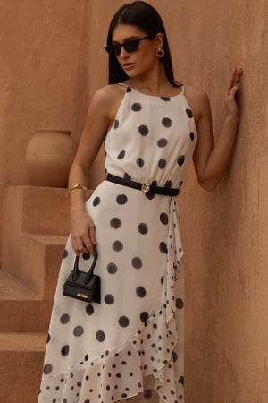 DRESS CHIFFON PRINT POlkA W/ BELT FLOWER