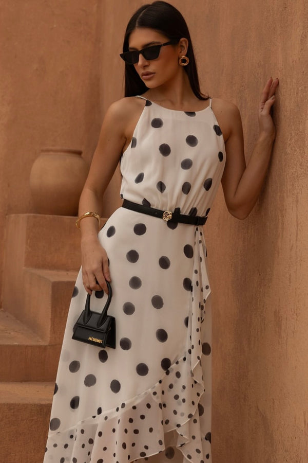 DRESS CHIFFON PRINT POlkA W/ BELT FLOWER