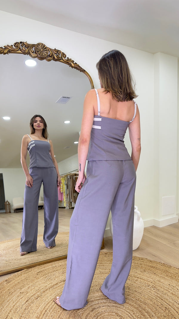 Blouse and Pants Set in Gray