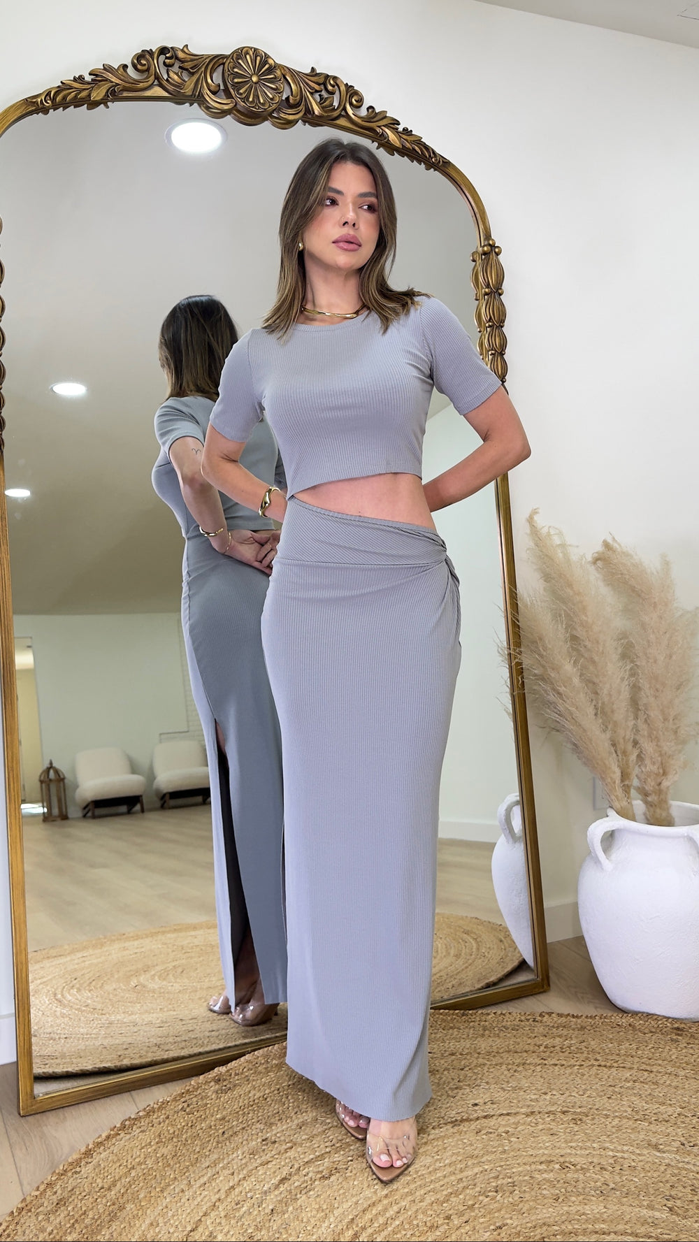 Gray Cutout Midi Dress
