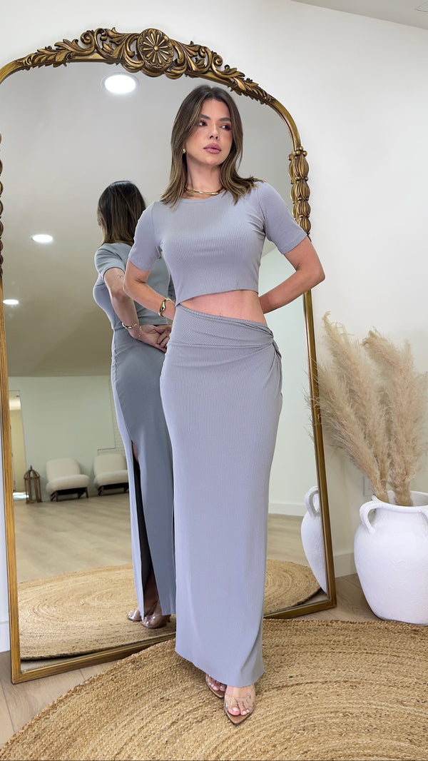 Gray Cutout Midi Dress