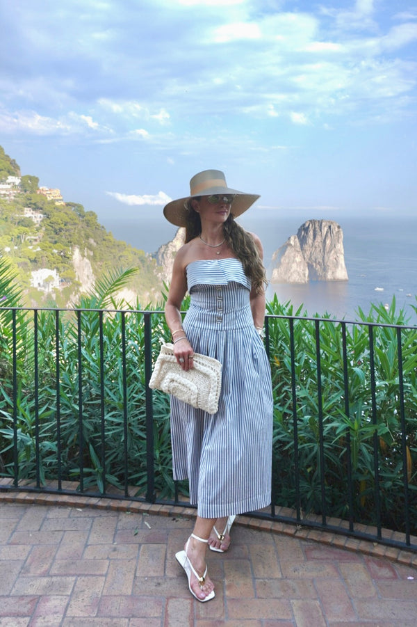 Off Shoulders Stripped Midi Dress