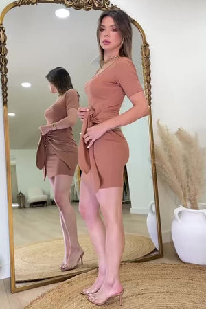 Front Tie Mocha Mini Dress